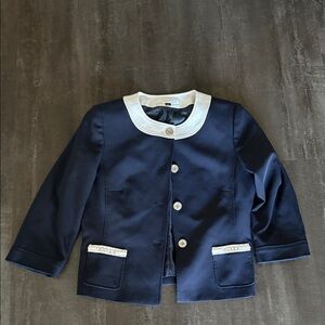 Tahari ASL Blazer in Deep Blue with Cream Details